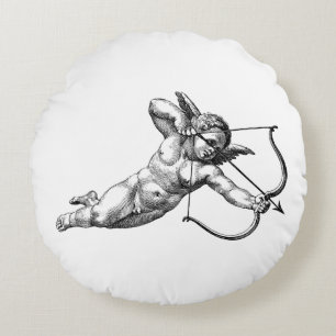 Vintage Cherub Cupid Love Round Throw Pillow