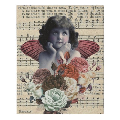 Vintage Cherub Girl Collage  Faux Canvas Print