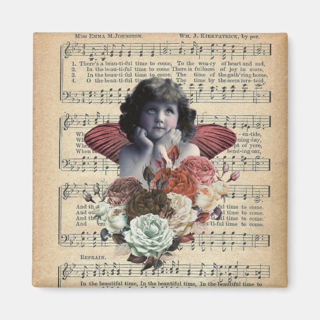 Vintage Cherub Girl Collage  Magnet (Front)