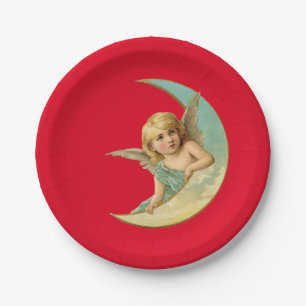 Vintage Cherub in Crescent Moon Paper Plates