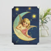 Vintage Cherub & Moon Art Deco Angel Baby Shower Invitation (Standing Front)