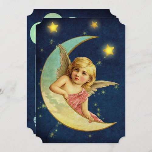 Vintage Cherub  Moon Art Deco Angel Baby Shower Invitation