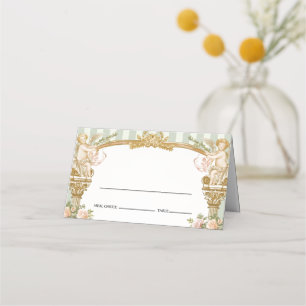 Vintage Cherub Place Card with Sage Stripes
