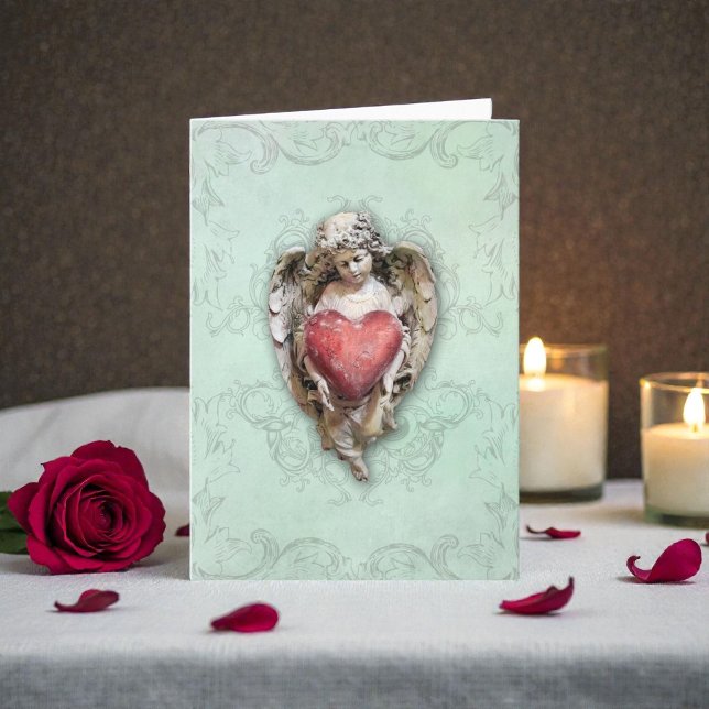 Vintage Cherub with Heart Valentine Card (Blank inside for your personal message.)