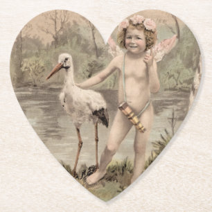 Vintage Cherub with Stork by Lake  Paper Coaster