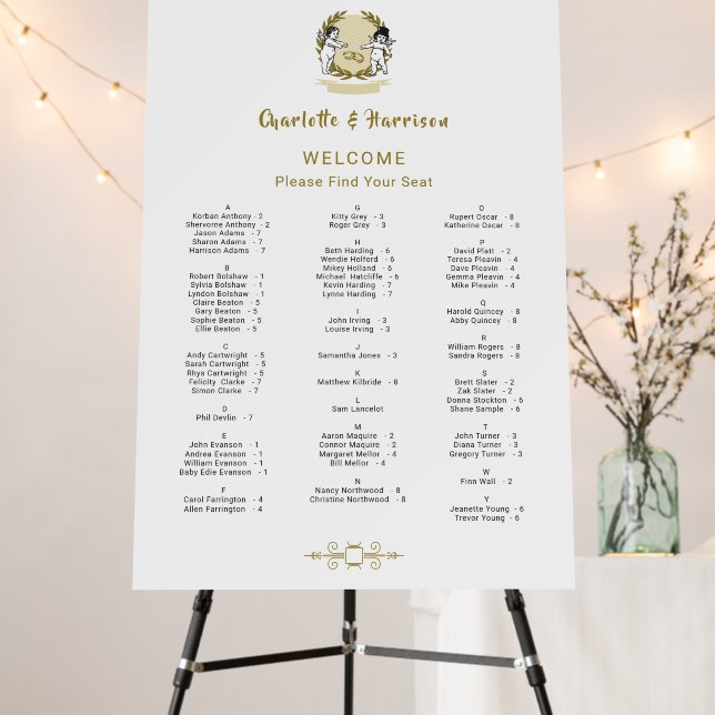 Vintage Cherubs Wedding Alphabetical Seat Chart Foam Board (In Situ (Stand))