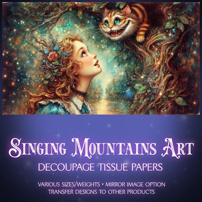 Vintage Cheshire Cat Fantasy Fairytale Decoupage Tissue Paper (Creator Uploaded)