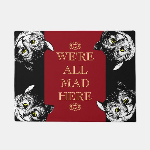 Vintage Cheshire Cat Were All Mad Here Art Doormat