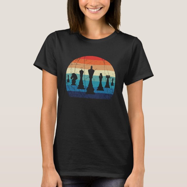 Vintage Chess Pieces Retro Sunset Design T-Shirt (Front)