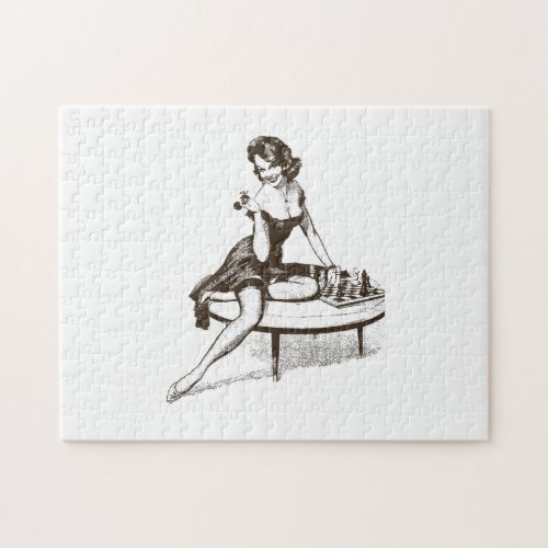 Vintage Chess Pin Up Girl Outline Jigsaw Puzzle