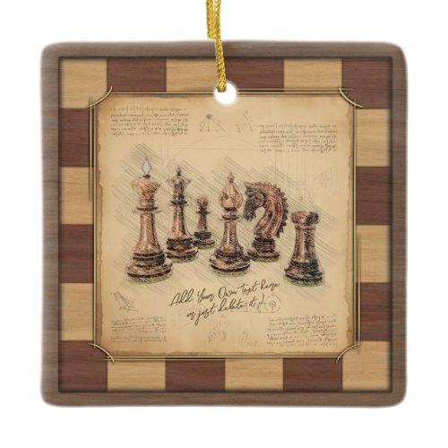 Vintage Chessboard &amp; Chess Pieces, Player Gift Ceramic Ornament
