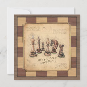 Vintage Chessboard & Chess Pieces, Player Gift Holiday Card