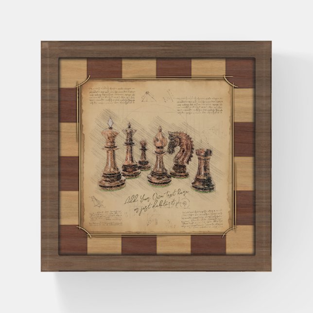 Vintage Chessboard & Chess Pieces, Player Gift Paperweight (Front)