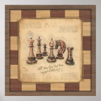 Vintage Chessboard & Chess Pieces, Player Gift