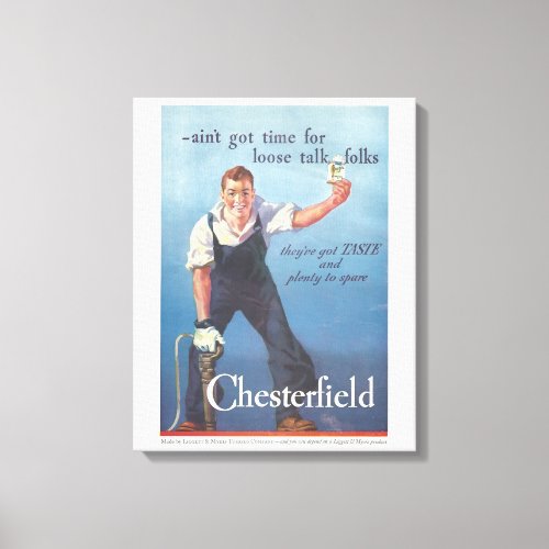 Vintage Chesterfield Cigarettes Advertisement Canvas Print