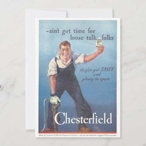 Vintage Chesterfield Cigarettes Advertisement Card