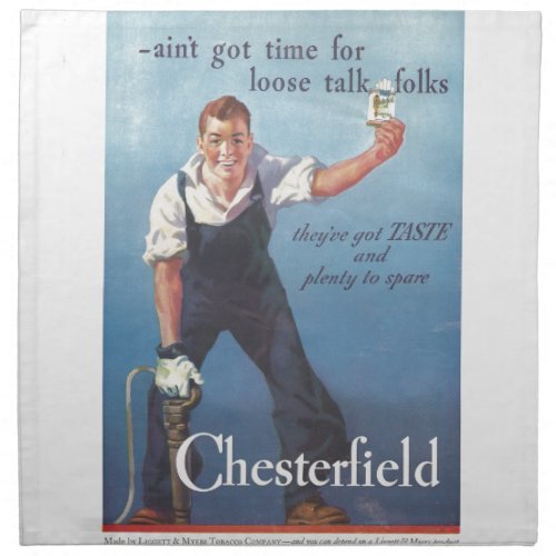 Vintage Chesterfield Cigarettes Advertisement Cloth Napkin