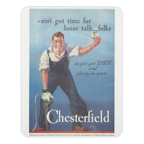 Vintage Chesterfield Cigarettes Advertisement Door Sign