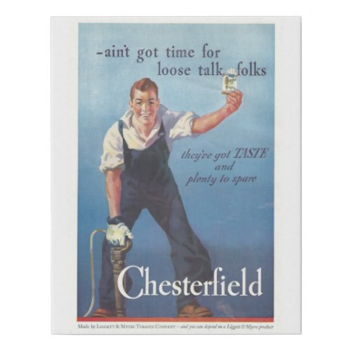 Vintage Chesterfield Cigarettes Advertisement Faux Canvas Print