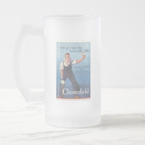 Vintage Chesterfield Cigarettes Advertisement Frosted Glass Beer Mug