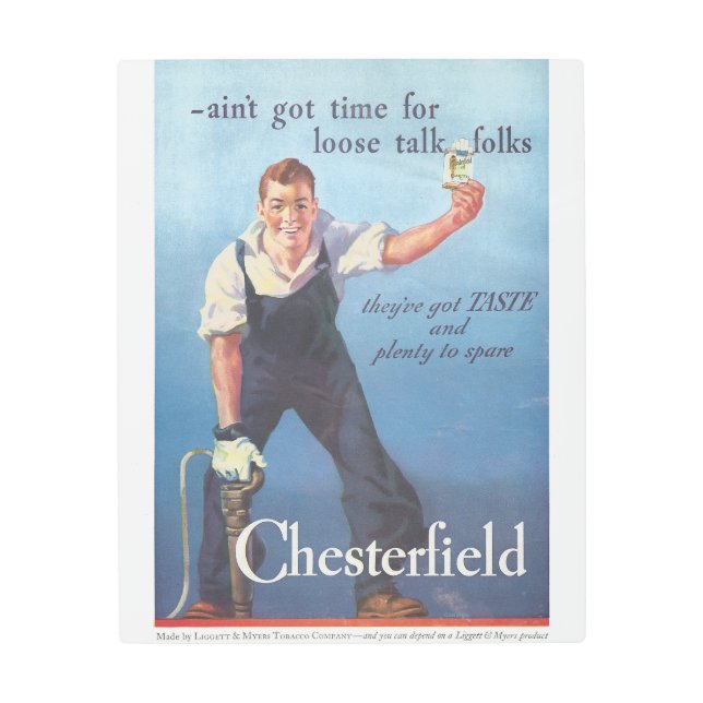 Vintage Chesterfield Cigarettes Advertisement Metal Print (Front)