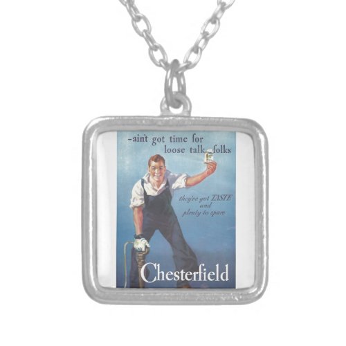 Vintage Chesterfield Cigarettes Advertisement Silver Plated Necklace
