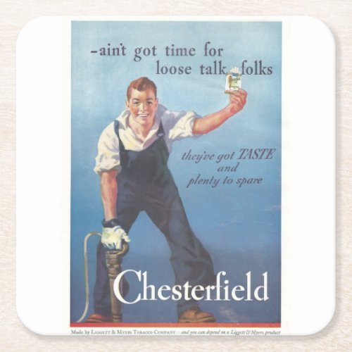 Vintage Chesterfield Cigarettes Advertisement Square Paper Coaster