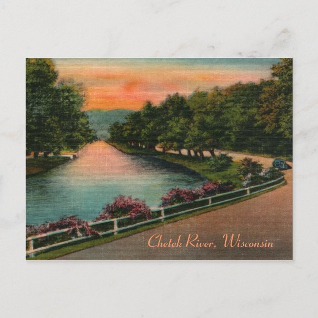 Vintage Chetek River Wisconsin Postcard (Front)