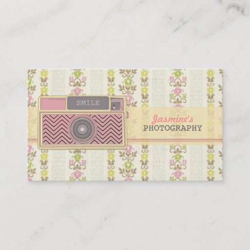 Customizable Vintage Chevron Camera Photography Business Cards
