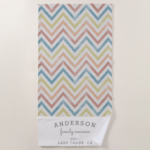 Vintage chevron family reunion personalized beach towel