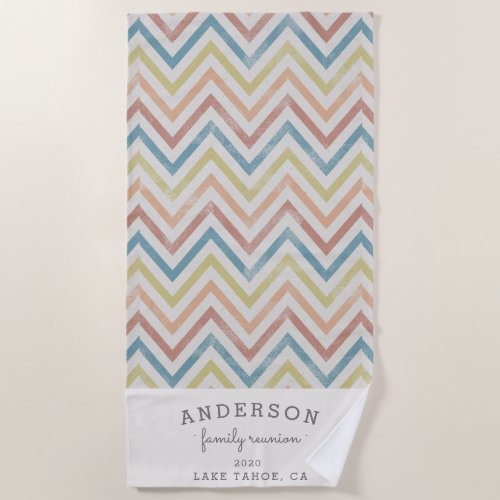 Vintage chevron family reunion personalized beach towel