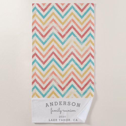 Vintage chevron family reunion personalized beach towel