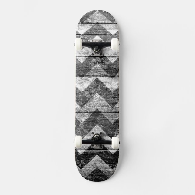 Vintage Chevron Wood Abstract Skateboard Deck (Front)