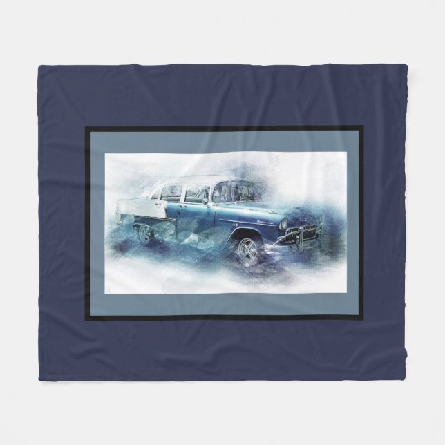 Vintage Chevy in Blue Fleece Blanket (Front (Horizontal))