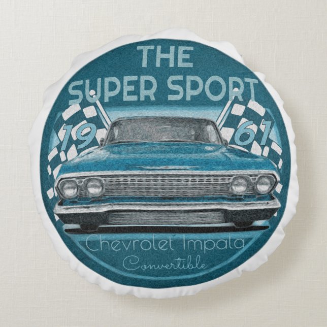Vintage Chevy Round Pillow (Back)