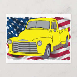 Vintage Chevy Truck with American Flag Postcard