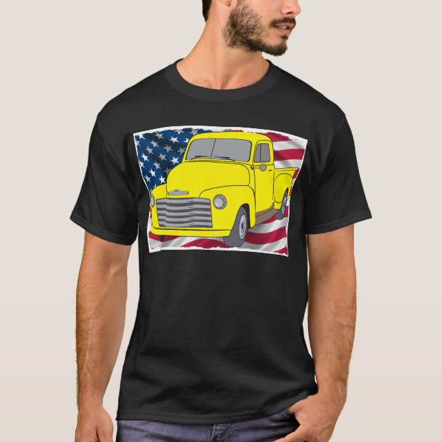 Vintage Chevy Truck with American Flag T-Shirt (Front)