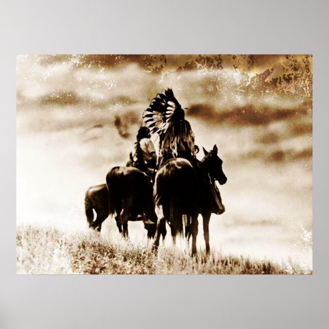 Vintage Cheyenne Warriors on Horseback Poster (Front)
