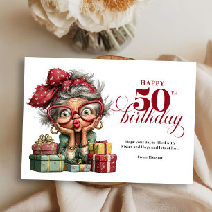 Vintage chic 50th woman humor greeting birthday invitation