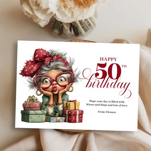 Vintage chic 50th woman humor greeting birthday  