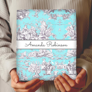 Vintage Chic Aqua Floral Toile de Jouy Monogram Wrapping Paper Sheets