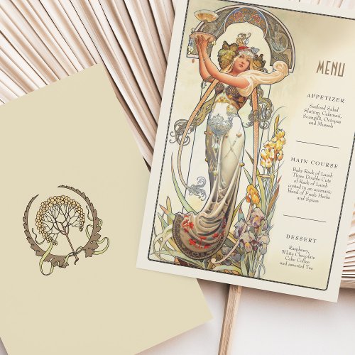 Vintage Chic Art Nouveau Wedding Menu Card