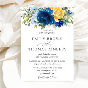 Vintage Chic Blue Yellow Floral Greenery Wedding Invitation