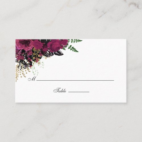 Vintage Chic Blush and Burgundy Floral Wedding Place Card