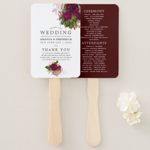 Vintage Chic Blush and Burgundy Wedding Program Hand Fan