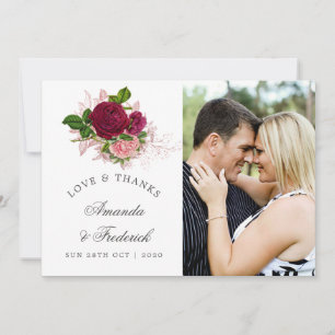 Vintage Chic Blush and Burgundy Wedding Thanks Thank You Card