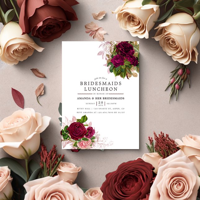 Vintage Chic Blush & Burgundy Bridesmaids Luncheon Invitation (Creator Uploaded)