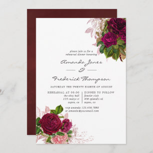 Vintage Chic Blush & Burgundy Rehearsal Dinner Invitation