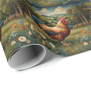 Vintage chic boho chicken pasture landscape wrapping paper