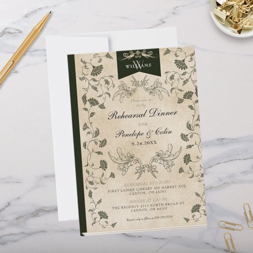 Vintage Chic Book Cover Wedding Rehearsal Dinner Invitation